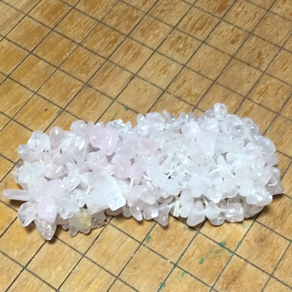 Semiprecious Stone Crystal Soft Pink Quartz 6”L x 1.25”W Elastic Bracelet EVC - Picture 4 of 9